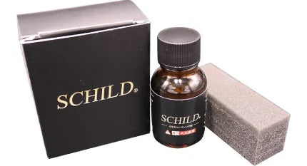 SCHILD® 窓ガラス専用撥水コーティング剤10ml セット内容（化粧箱・本液・塗り込みスポンジ）